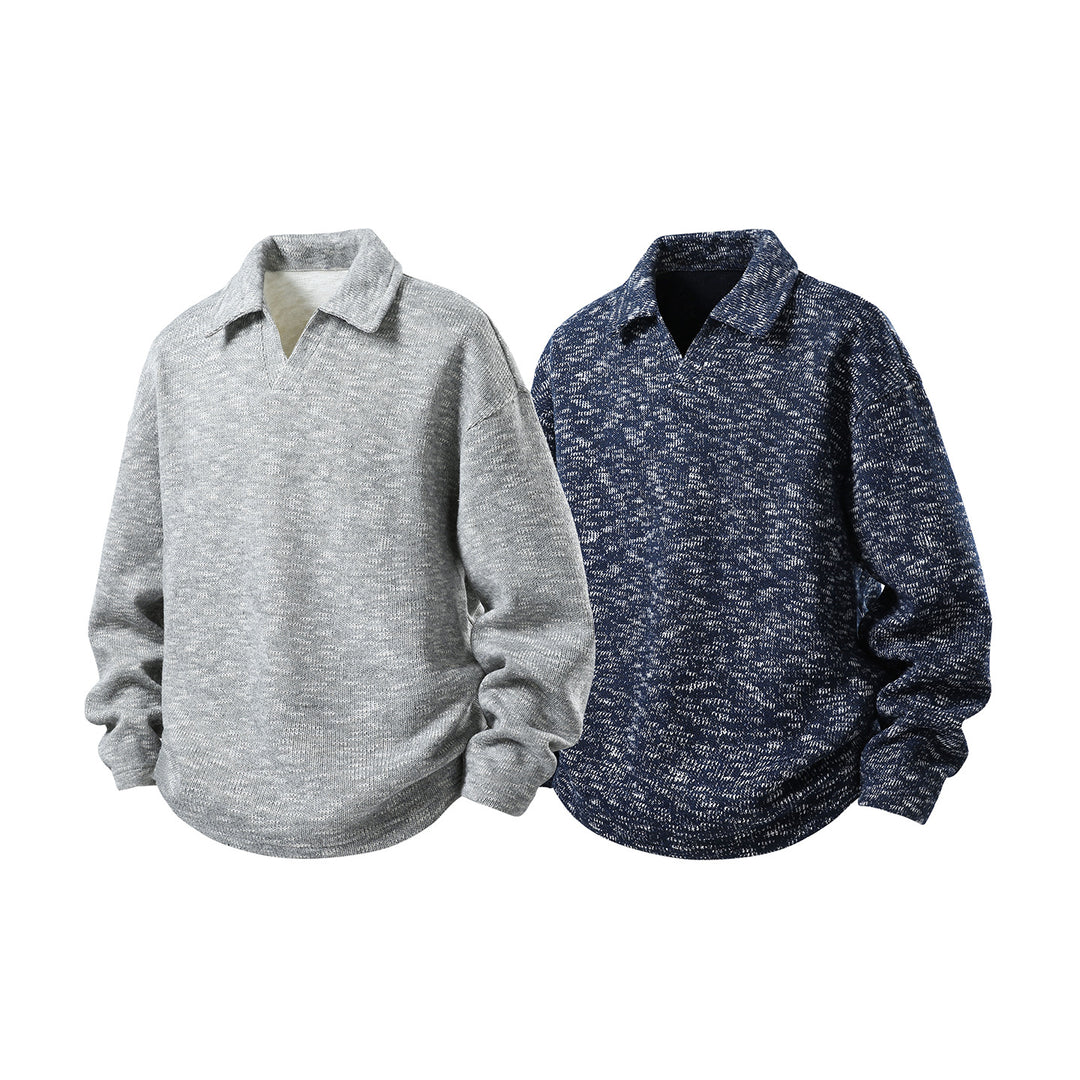 Herren Grobstrick-Kragenpullover mit V-Ausschnitt und Relaxed‑Fit Echo Archiv