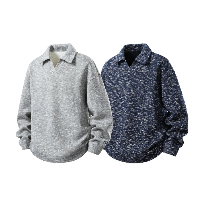 Herren Grobstrick-Kragenpullover mit V-Ausschnitt und Relaxed‑Fit Echo Archiv