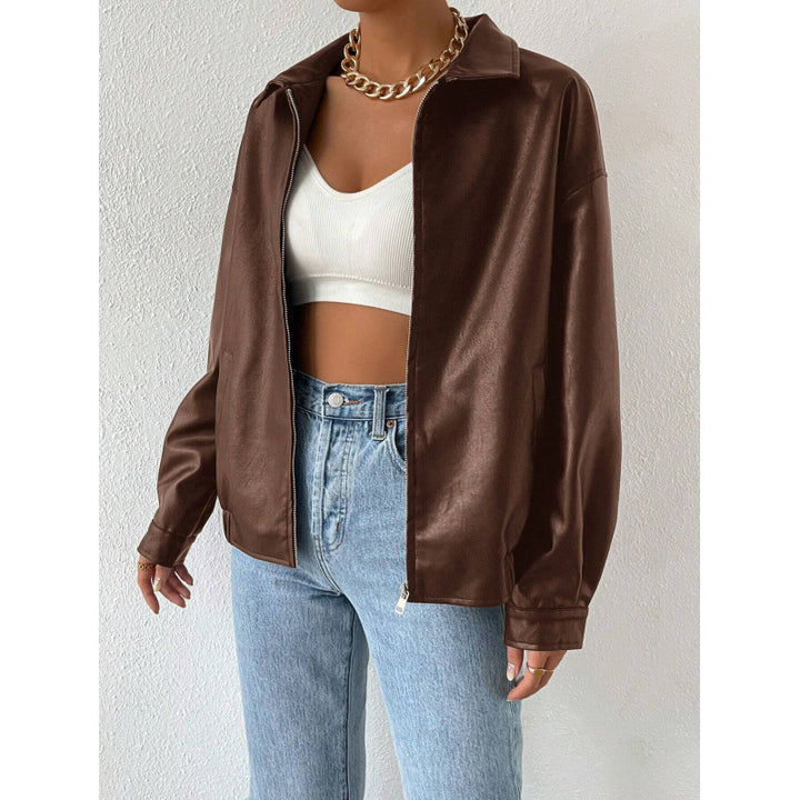 Damen Oversized Kunstleder-Blouson mit Reißverschluss und Hemdkragen Echo Archiv