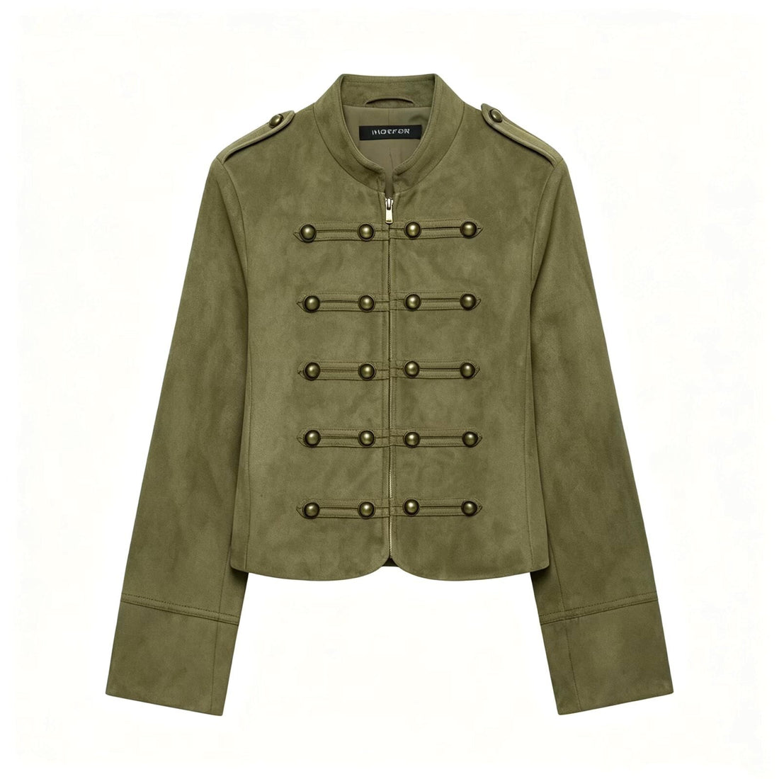 Damen Kurzjacke im Militärstil aus Veloursimitat mit Stehkragen, Epauletten und dekorativer Zierknopfleiste Echoarchiv