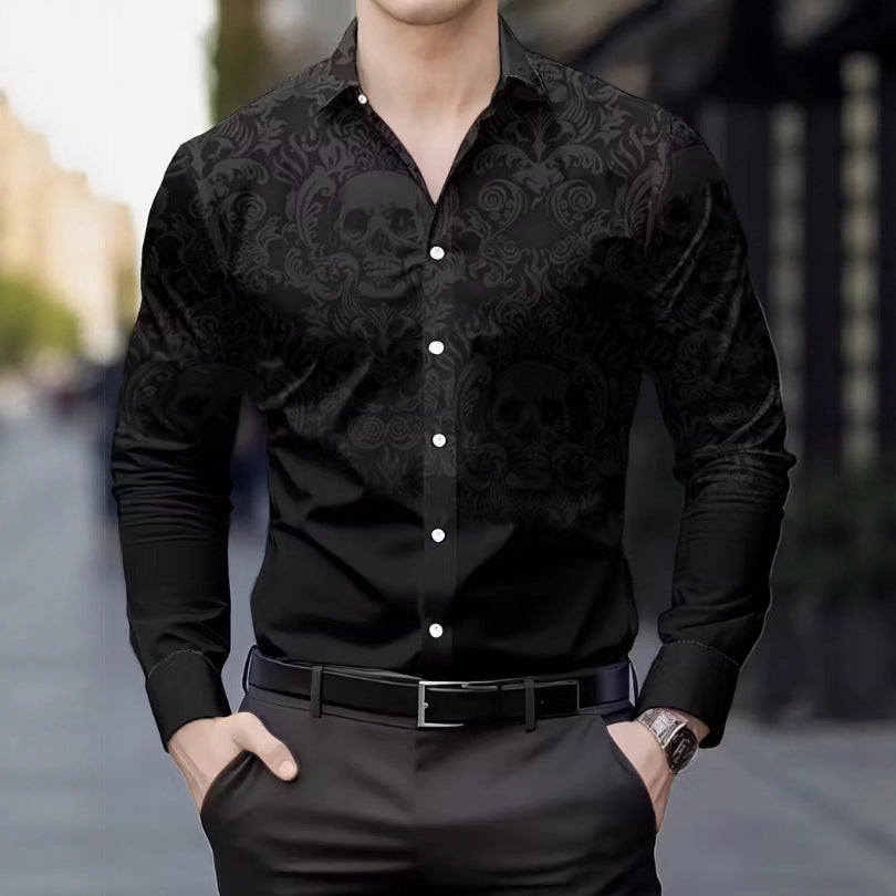 Herren Langarmhemd mit auffälligem Totenkopf-Design Echoarchiv