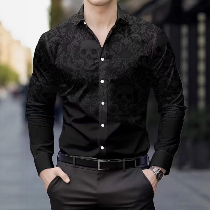 Herren Langarmhemd mit auffälligem Totenkopf-Design Echoarchiv