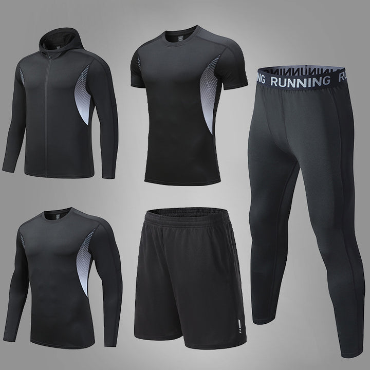 Herren umfassendes Lauf- und Trainingsset mit Funktionszip-Hoodie Kompressions-Tight Shorts Kurz- und Langarmtop – Marzano