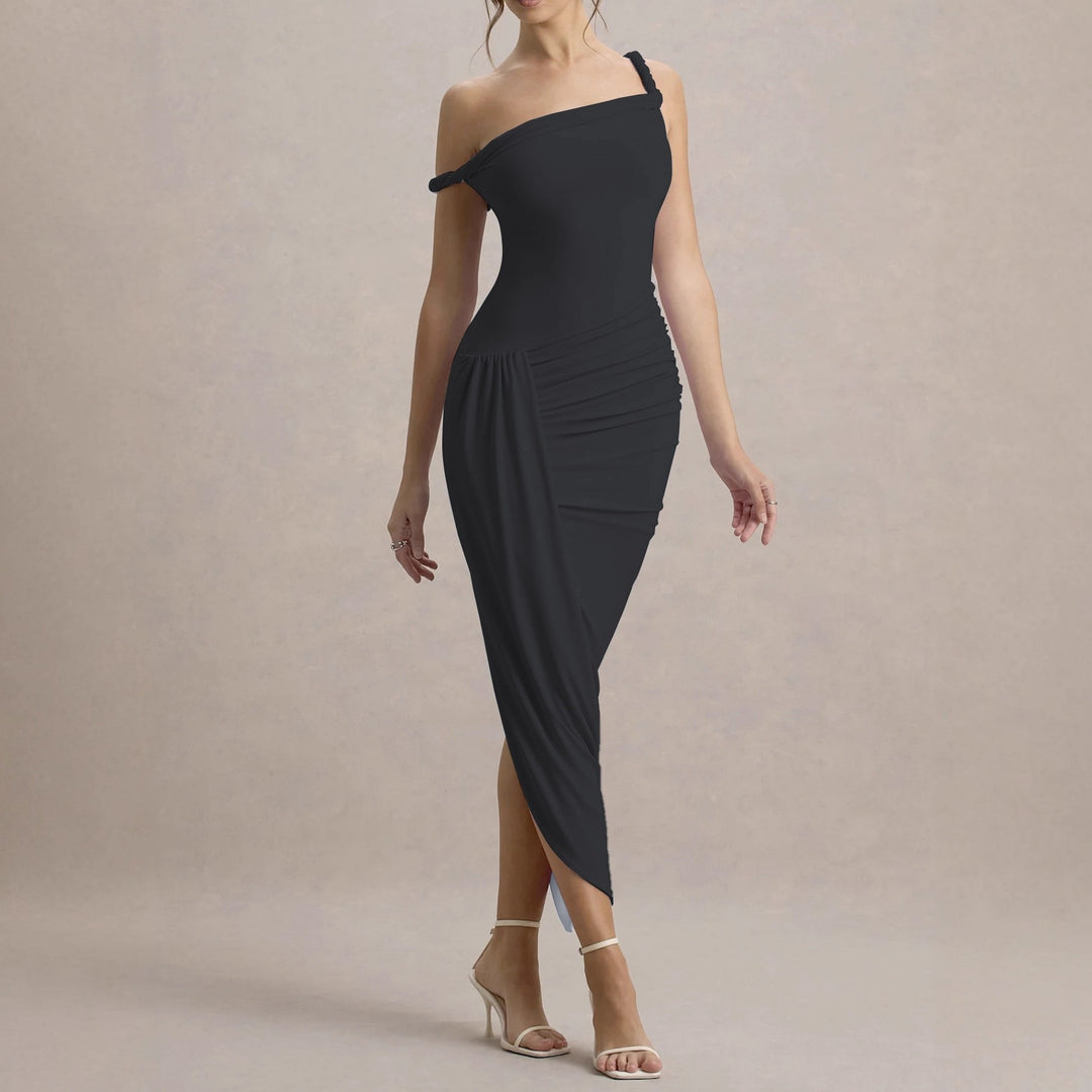 Damen elegantes asymmetrisches Maxikleid mit Raffungen Echo Archiv