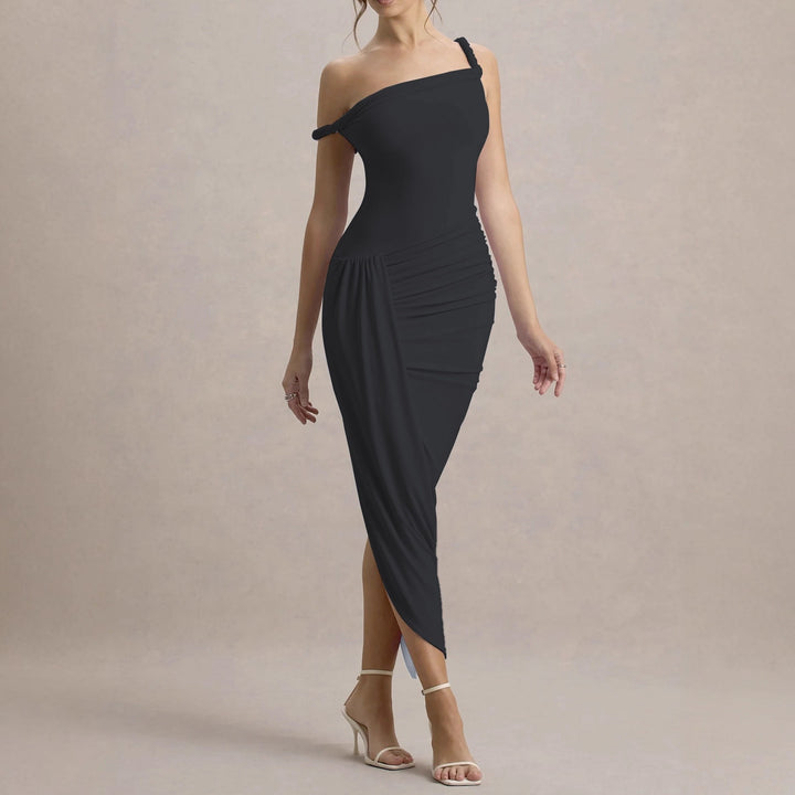 Damen elegantes asymmetrisches Maxikleid mit Raffungen Echo Archiv