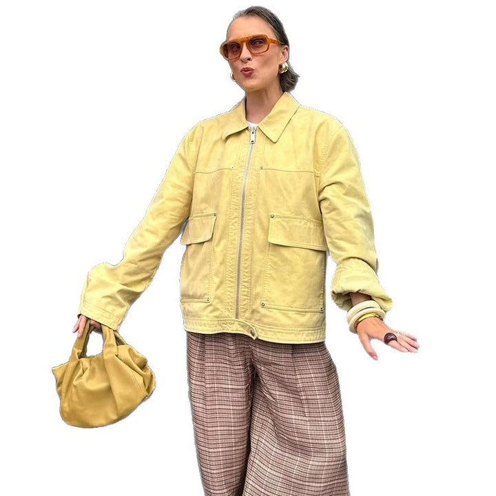 Damen Boxy-Canvas-Jacke mit Reißverschluss, Pattentaschen und Taillen-Zug Echoarchiv