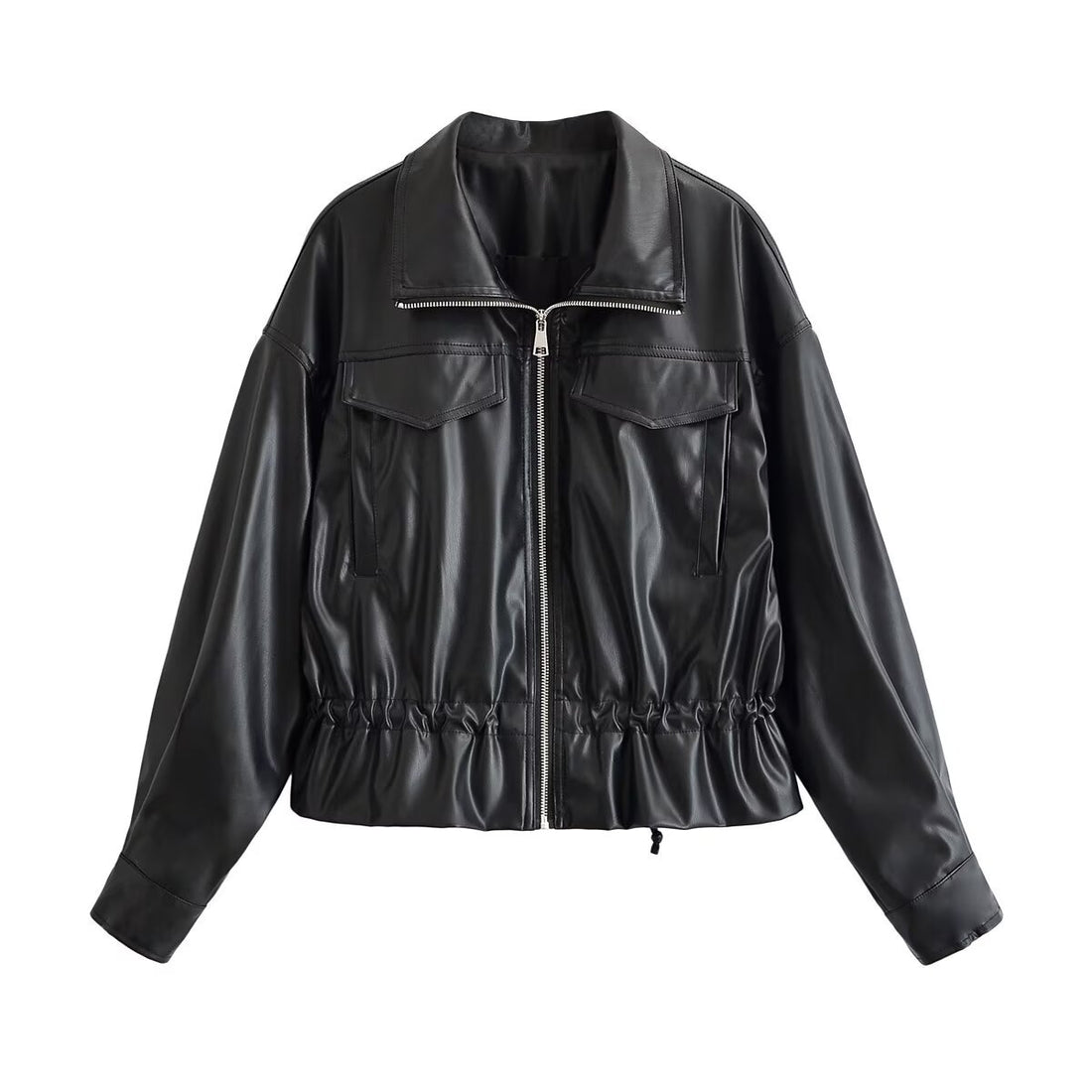 Damen Kurzjacke aus veganem Leder mit Tunnelzug und aufgesetzten Brusttaschen Echo Archiv