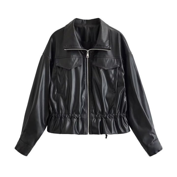 Damen Kurzjacke aus veganem Leder mit Tunnelzug und aufgesetzten Brusttaschen Echo Archiv