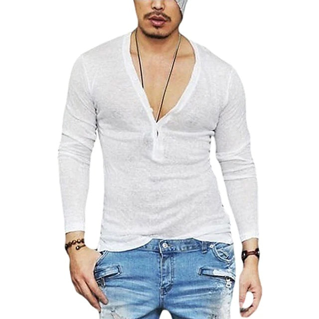 Herren Langarmshirt mit tiefem V-Ausschnitt und modernem Schnitt Echoarchiv
