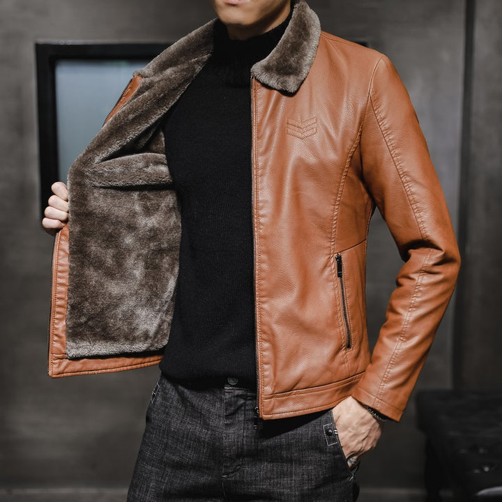 Herren Lederoptik-Pilotenblouson mit Teddykragen und Reißverschluss – Valtoré