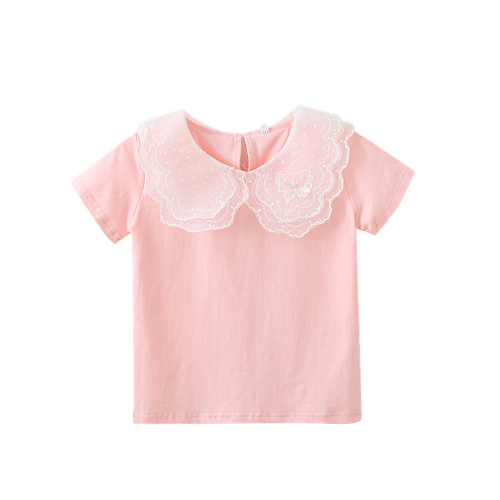 Mädchen T-Shirt mit elegantem Spitzeneinsatz und großem Kragen Echo Archiv