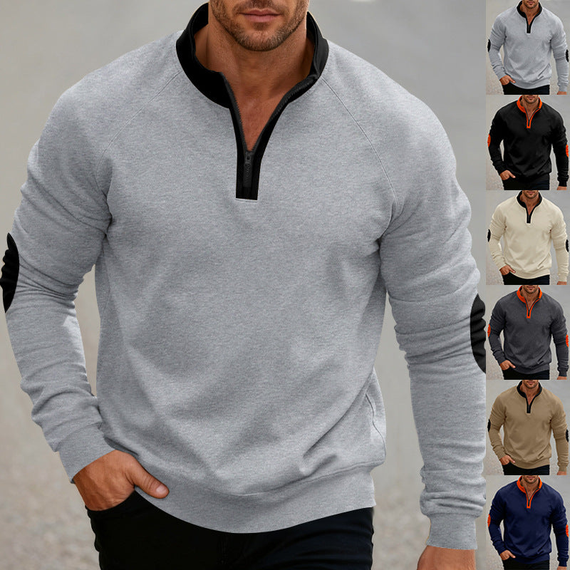 Herren sportlicher Kapuzenpullover mit kurzem Reißverschluss und modischen Kontrastelementen Echoarchiv