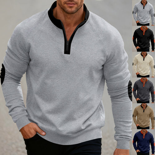 Herren sportlicher Kapuzenpullover mit kurzem Reißverschluss und modischen Kontrastelementen Echoarchiv