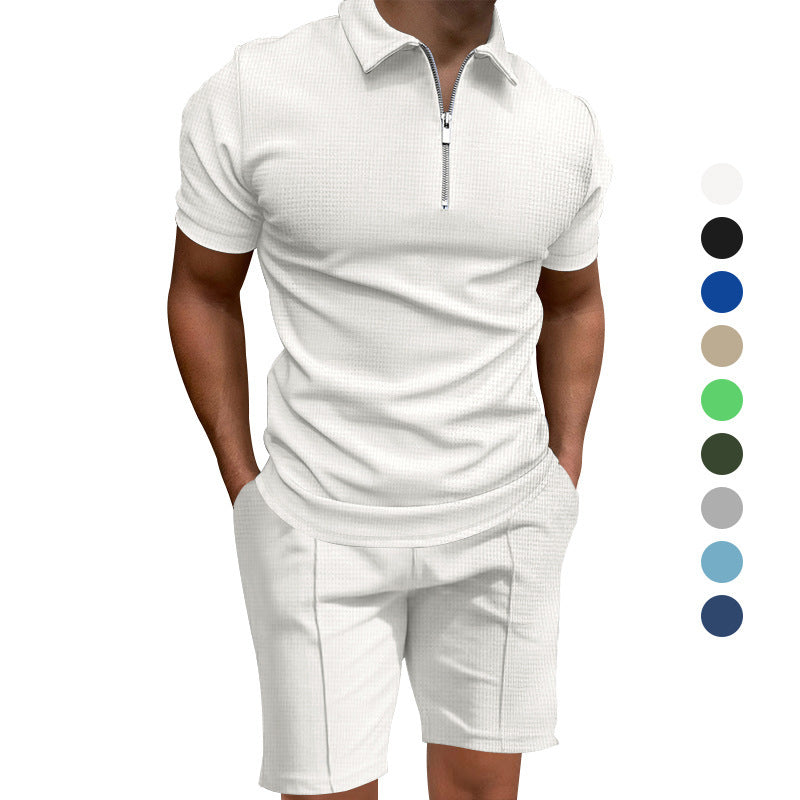 Herren Polo- und Shorts-Set mit modernem Reißverschluss und elastischem Bund Echoarchiv