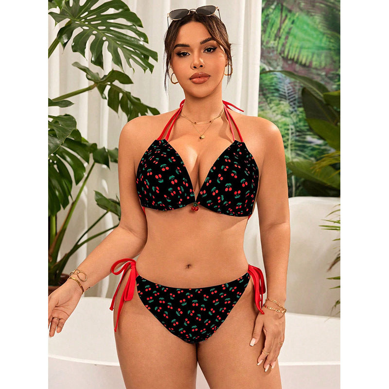 Damen Triangel-Bikini mit verstellbaren Bindebändern und fröhlichem Kirschmuster Echo Archiv