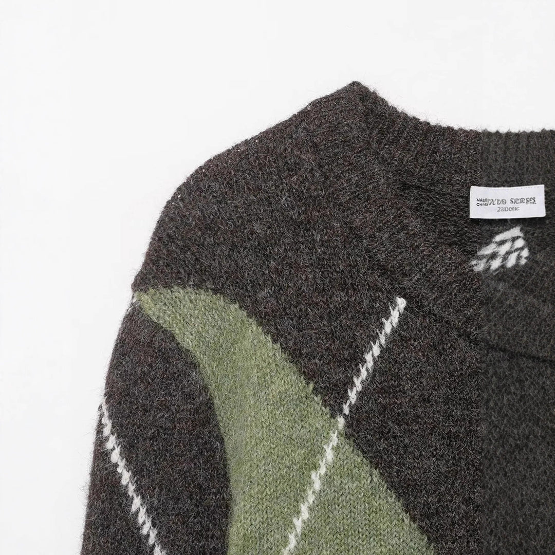 Damen nan großkaro Strickpullover mit Rundhals, oversized Passform und geripptem Saum Echo Archiv