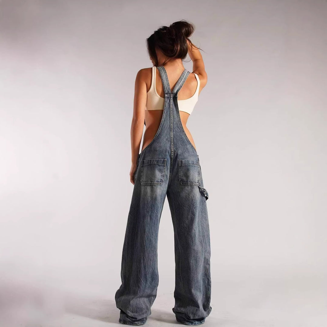 Damen lässige Denim-Latzhose mit oversized Schnitt und praktischen Taschen Echo Archiv