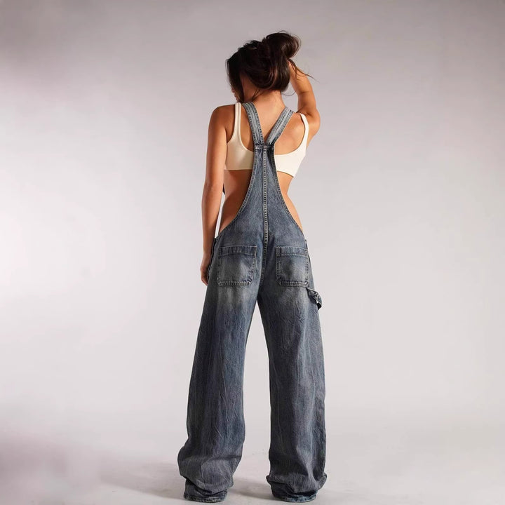 Damen lässige Denim-Latzhose mit oversized Schnitt und praktischen Taschen Echo Archiv