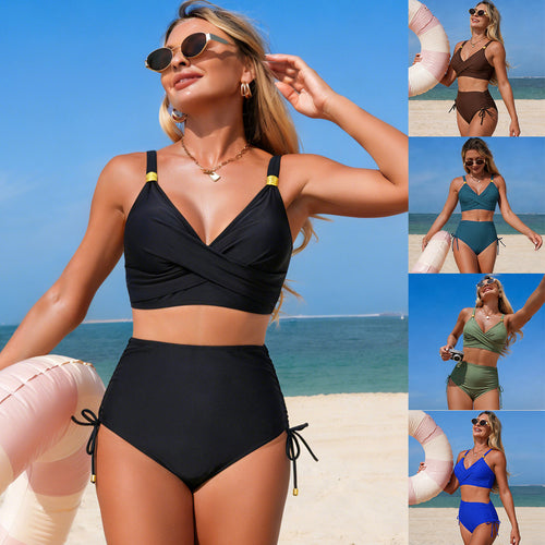 Damen Hoch geschnittenes Bikini-Set mit Wickeloberteil Echo Archiv