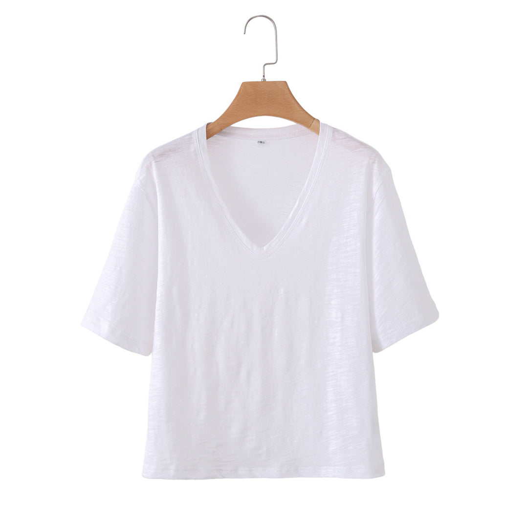 Damen V-Ausschnitt T-Shirt aus hochwertiger Baumwolle mit lässigem Schnitt Echo Archiv