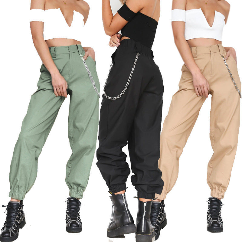 Damen Baggy-Hose mit Kettendetails und komfortablem Bund Echoarchiv