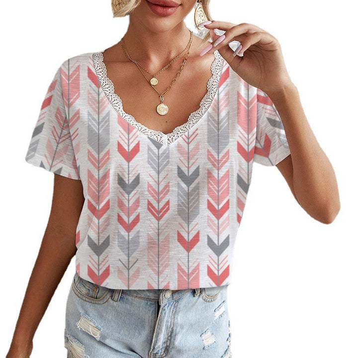 Damen Viskose T-Shirt mit Spitze und Pfeilmuster Echo Archiv