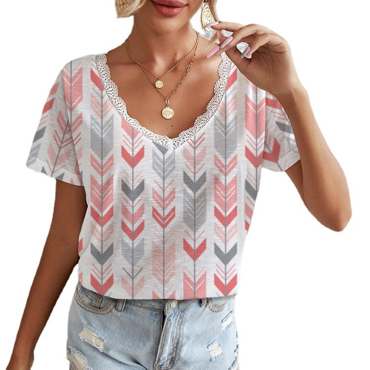 Damen Viskose-Shirt mit Spitzenkragen und Pfeilmuster Echo Archiv