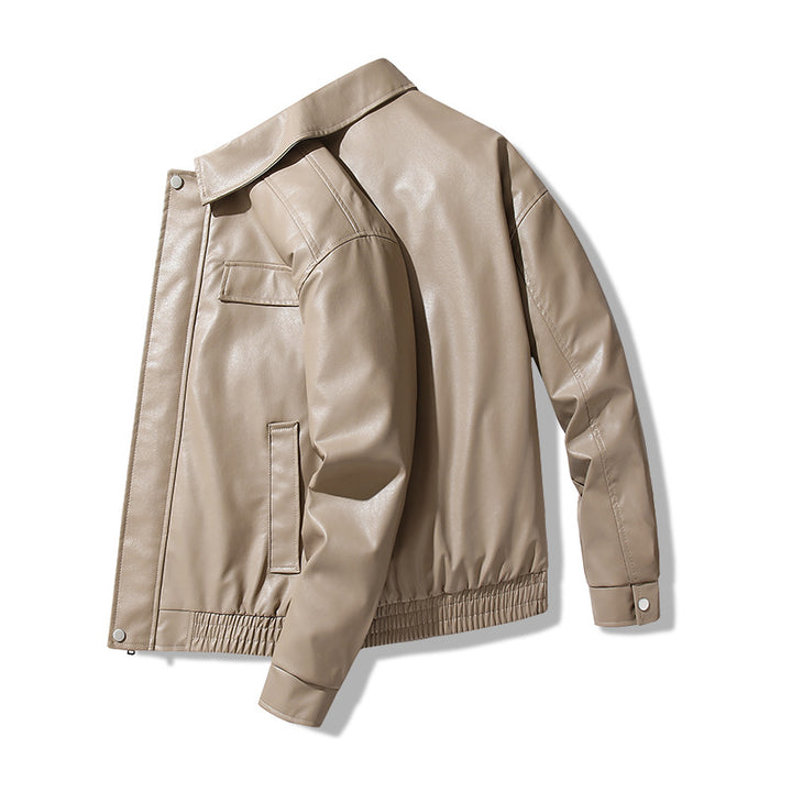 Herren modische Kunstlederjacke mit großem Kragen und praktischen Taschen Echoarchiv