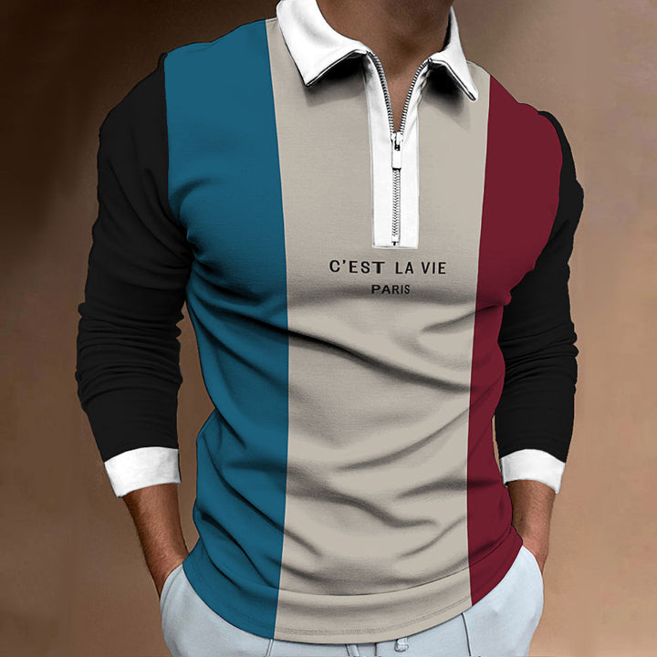 Herren Langarm Poloshirt mit modischem Blockdesign und hochwertigem Reißverschluss Echoarchiv