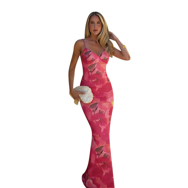 Damen Maxikleid mit floralem Muster und verstellbaren Spaghetti-Trägern Echo Archiv
