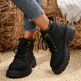 Damen Robuste Schnür‑Biker‑Ankleboots mit chunky Profilsohle und gepolstertem Schaft Echo Archiv