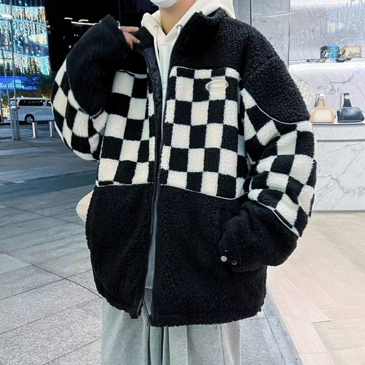 Unisex Karierte Fleecejacke mit Reißverschluss und praktischen Taschen Echoarchiv