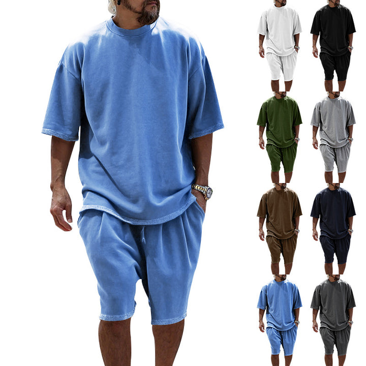 Herren nan kastiges Kurzarmshirt mit lockeren Sweat-Bermudas aus schwerem Baumwolljersey Echo Archiv