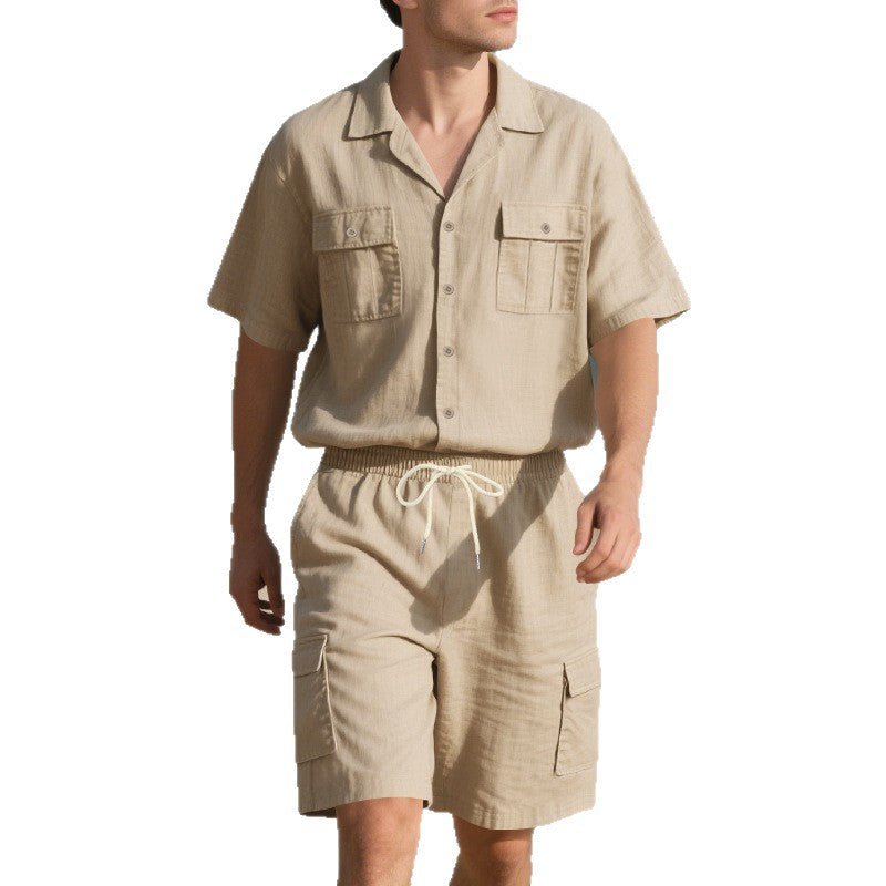 Herren luftiger Kurzarm-Hemd mit passenden Cargo-Shorts Set Echoarchiv