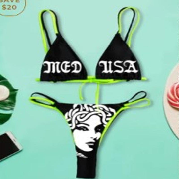 Damen Bandeau Bikini-Set mit auffälligem Grafikdruck Echo Archiv