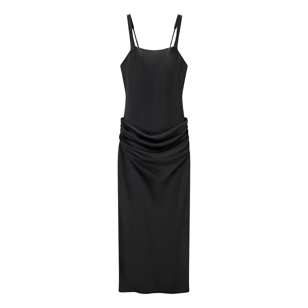 Damen elegantes Midikleid mit raffinierten Drapierungen und verstellbaren Spaghettiträgern Echo Archiv