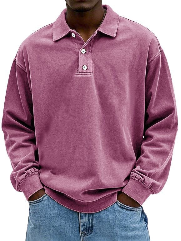 Herren Oversize Denim-Look Polo-Sweatshirt mit kurzer Knopfleiste und elastischen Bündchen EB – Norvane