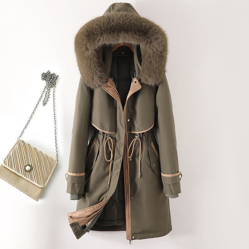 Damen nan langer Parka mit Kunstfellkapuze Taillenzug und kontrastierten Paspeln Echo Archiv