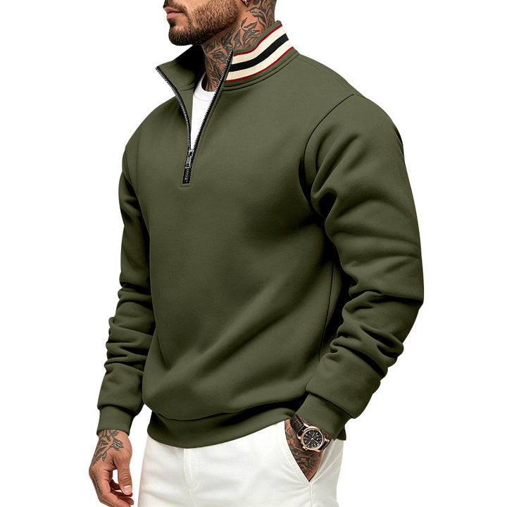 Herren Sweatpullover mit halbem Reißverschluss und gestreiftem Stehkragen Echoarchiv