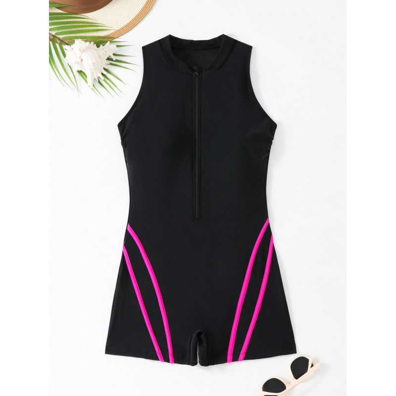 Damen Sportlicher einteiliger Schwimmanzug mit Reißverschluss und Akzentlinien Echo Archiv