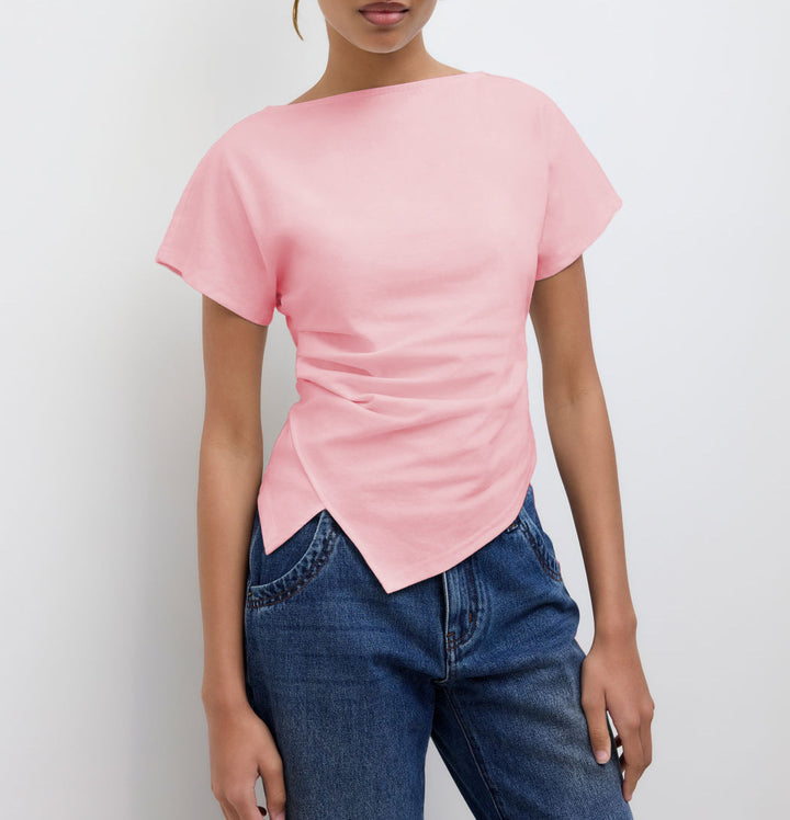 Damen Cropped T-Shirt mit asymmetrischem Schnitt und dekorativem Drapierungseffekt Echo Archiv