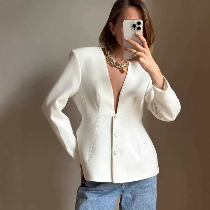 Damen Taillierter Blazer mit tiefem V-Ausschnitt und verdeckter Knopfleiste Echo Archiv
