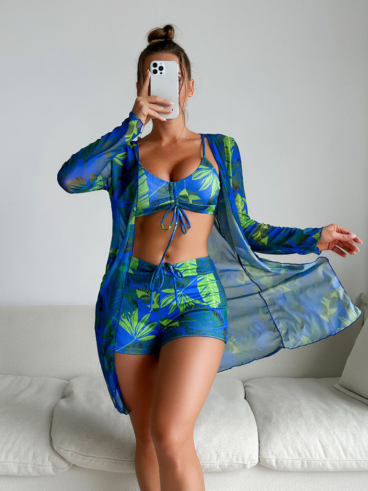 Damen Bikiniset mit luftiger Wickeljacke und floralem Muster Echo Archiv
