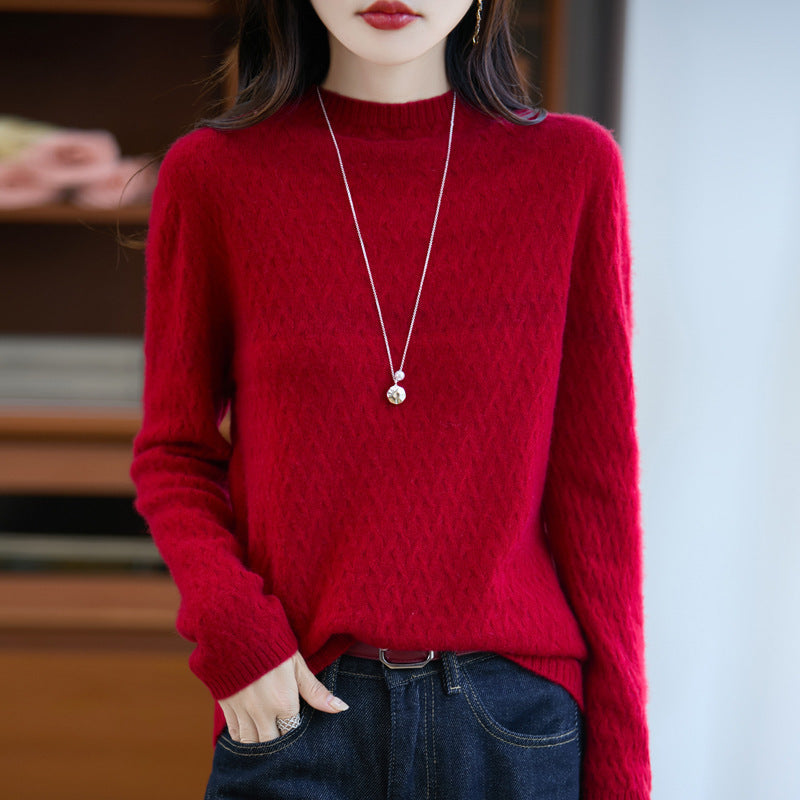 Damen Weicher Feinstrick‑Pullover mit kurzem Mockneck, leichter Mohair‑Optik und entspannter Silhouette Echoarchiv