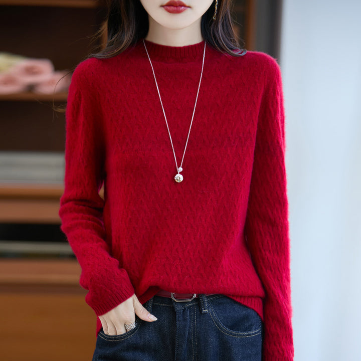Damen Weicher Feinstrick‑Pullover mit kurzem Mockneck, leichter Mohair‑Optik und entspannter Silhouette Echoarchiv