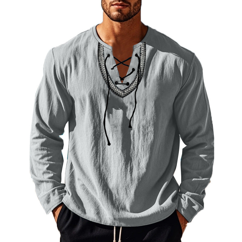 Herren lässiges Langarmshirt mit modernem Schnürdesign Echoarchiv