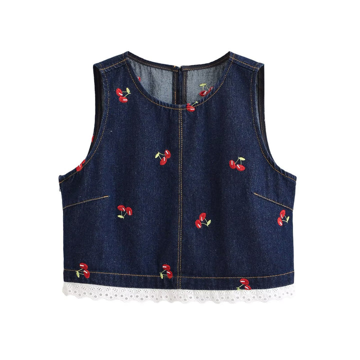 Damen Designer-Cropped-Top mit floralem Stickmuster und Spitzenbesatz Echo Archiv