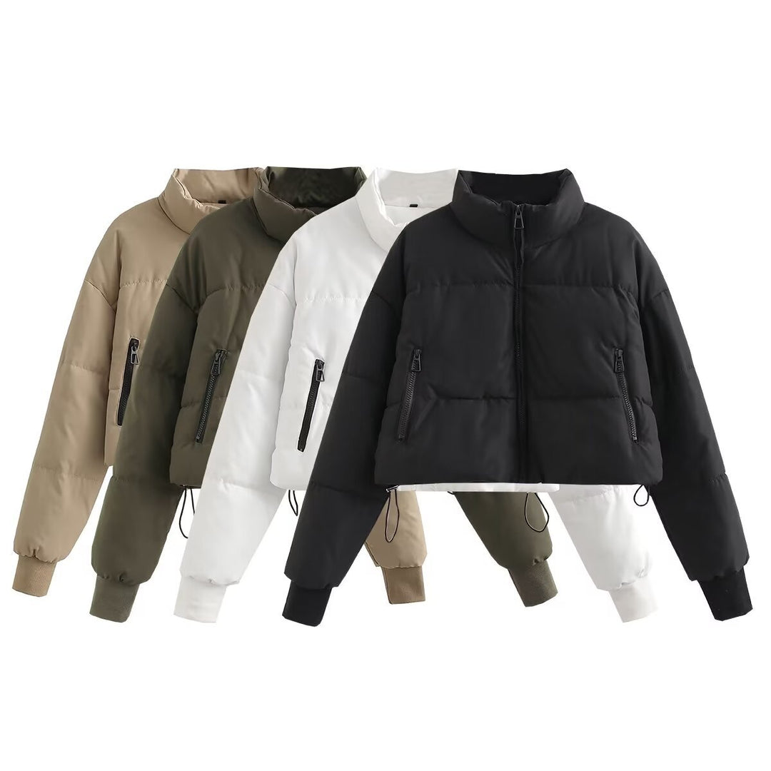 Damen nan cropped Steppjacke mit hohem Kragen, elastischen Bündchen und verdecktem Kordelzug Echo Archiv
