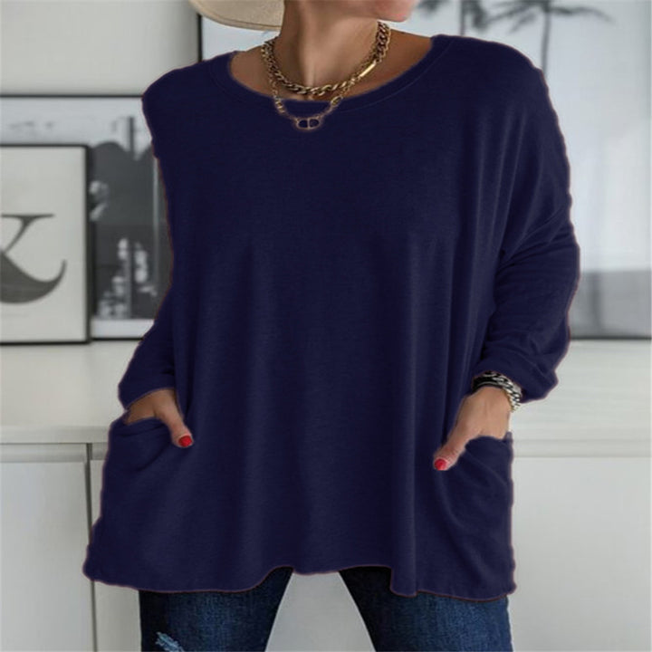 Damen nan oversized Longsleeve-Tunika mit Rundhalsausschnitt, überschnittener Schulter und aufgesetzten Taschen Echo Archiv