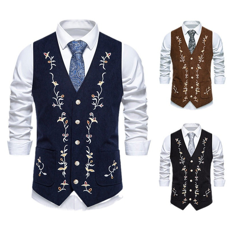 Herren elegante Weste mit floralem Stickdesign Echoarchiv